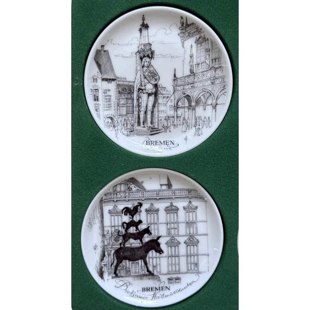 Bremen Porcelain Decanter & Boxed Trinket Dish Plate Set of 6 – Vintage Germany